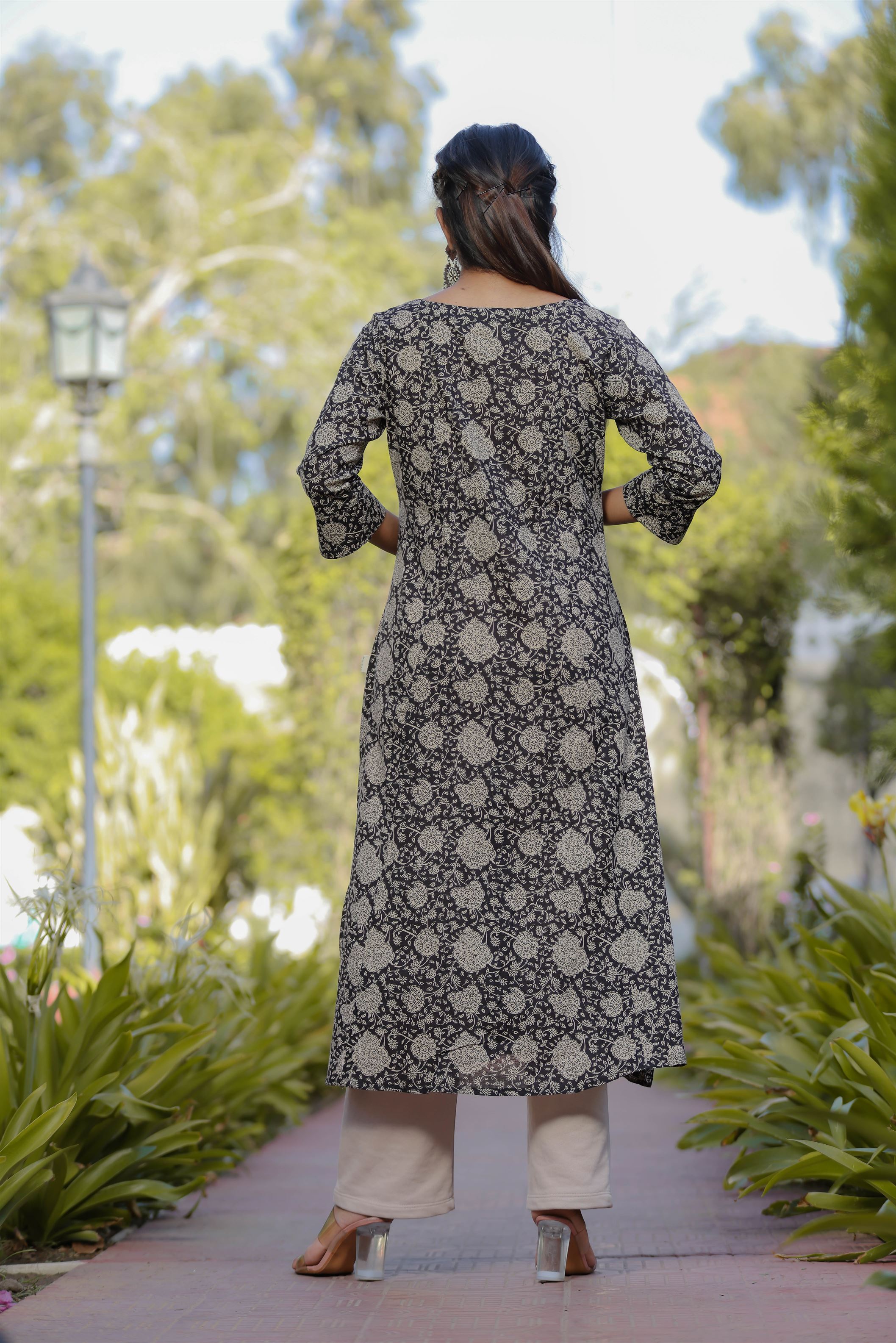 Black Georgette A Line kurti with gatherings in the front... | Miracle  Boutique